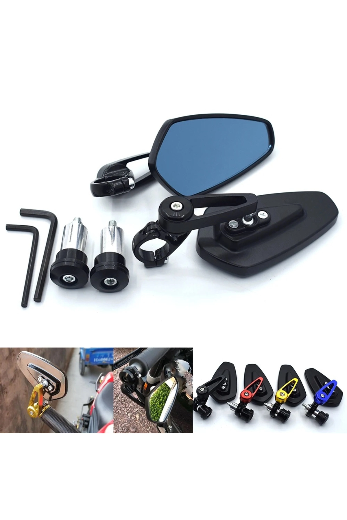 resimler/genel/Motosiklet Gidon Aynası Kırmızı  (MAVİ CAM) 22mm Tüm Gidonlara Uyumlu KIRMIZI RENK